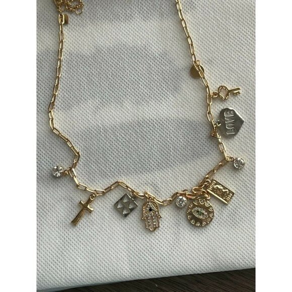 Aldo Gold-Tone Multi-Charm Pave Love Theme Necklace - Picture 4 of 5